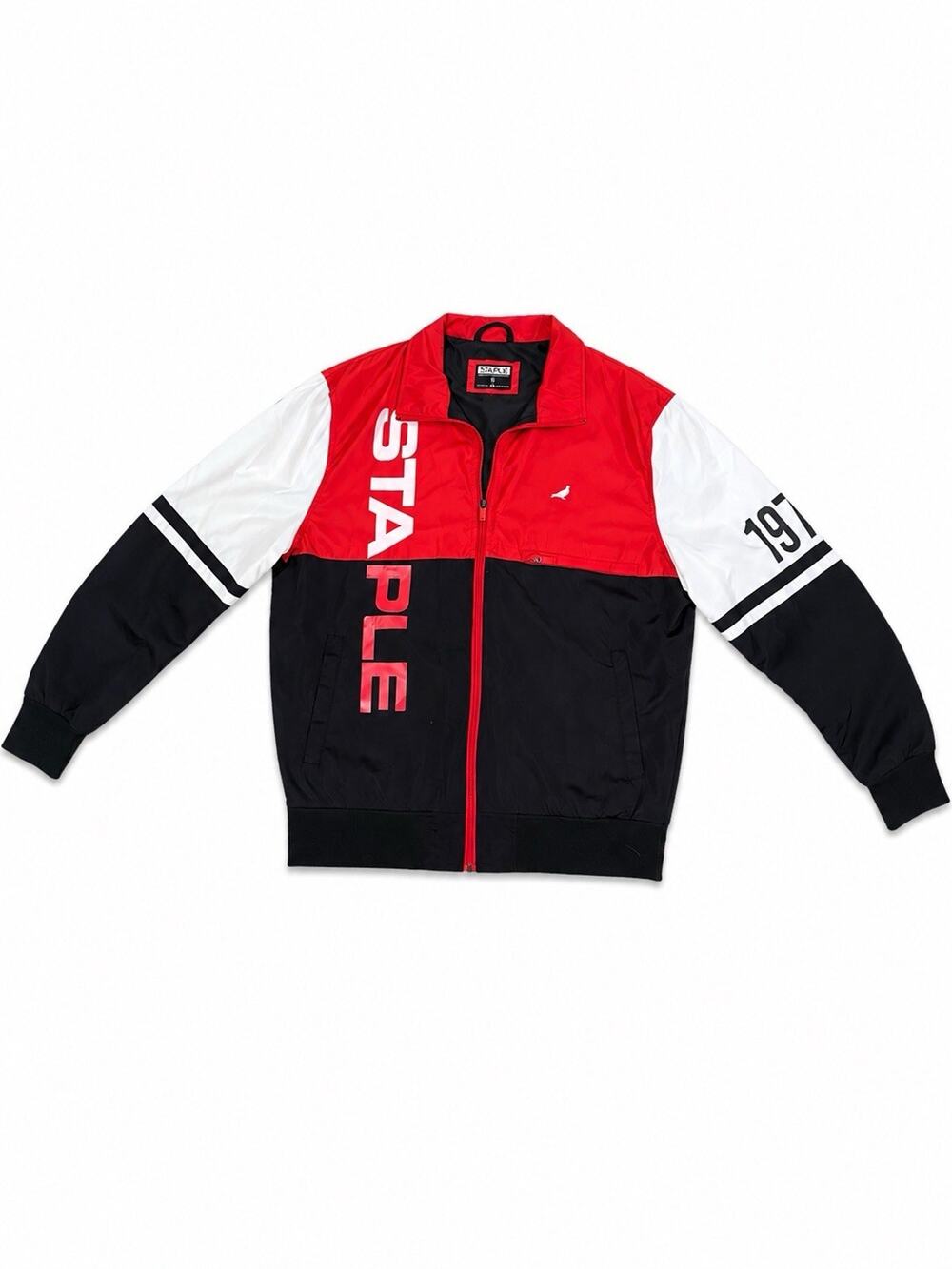 Staple Pigeon Track Jacket Men’s Large Red Black White Full Zip Windbreaker 1975